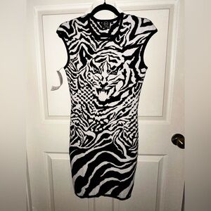 McQ Alexander McQueen Black and White animal print knit Mini Dress S